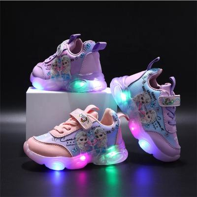 China Fashion Cartoon Breathable Waterproof Baby Girls Shoes Sneakers Casual Girls Sport Lightweight Shoes For Kids Led for sale