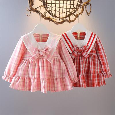 China Princess Baby Autumn Dresses Cute Plaid Anti-wrinkle Baby Girl Dresses With Bow Long Sleeve Dress For Kids Baby for sale