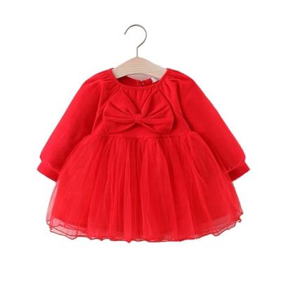 China Anti-wrinkle Wholesales Girls Autumn Dresses Wonderful Baby Sweater long sleeve baby dresses with beautiful bow for sale