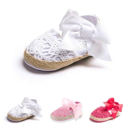 China Big Bow Girl Baby Shoes Crochet Baby Shoes Comfortable Wholesale Baby Breathable Hot Selling White Shoes for sale