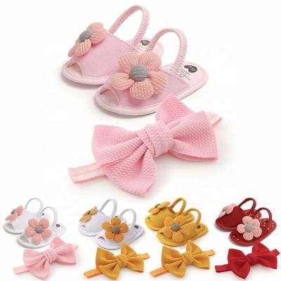 China New Fashion Breathable Baby Sandals With Headband Flower Baby Shoes Toddler Kid Shoes for sale