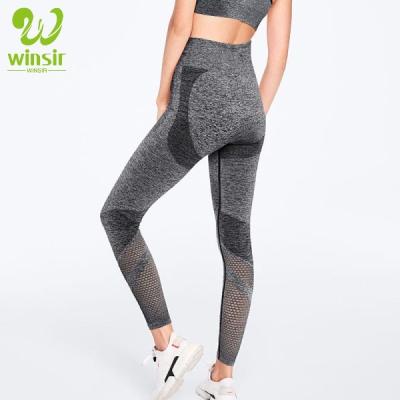 China Wholesale Antibacterial Lycra Gray Marl Contour Butt Seamless Mesh Panel Sports Activewear Gaiters Gym Tights Summer Fitness For Women for sale