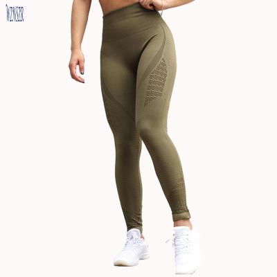 China Tummy Control Antibacterial Cheap High Quality Waist Ribbed Army Green Energy Sports Fitness Yoga Wear Tights Pants Mesh Leggings Seamless Gym for sale