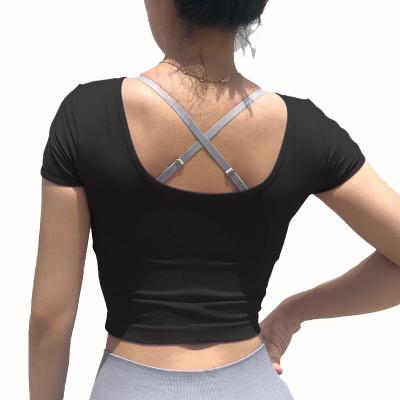 China Wholesales Women Lycra Activewear Antibacterial Nylon Cheap Gym Sports Fitness And Yoga Wear T Shirt Simple Seamless Mujer Crop Top Short Sleeve for sale