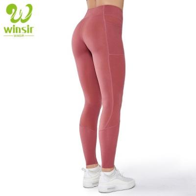 China Antibacterial Wholesales Lycra Spandex Tummy Control Nylon Workout Leggings For Women 4 Way Stretch Waist Yoga Pants High With Pockets, for sale