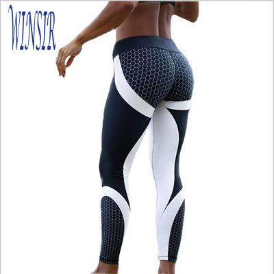 China Antibacterial Custom Sublimated Honeycomb Printed Workout Sports Pants High Waist Compression Booty Enhancer Fitness Yoga Gaiters For Women for sale