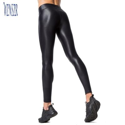 China Wholesale Antibacterial Sexy Shiny Tight Black Faux Skin Yoga Leather Gaiters For Women Ladies Pants Fashion Stretch PU High Waisted Tights for sale