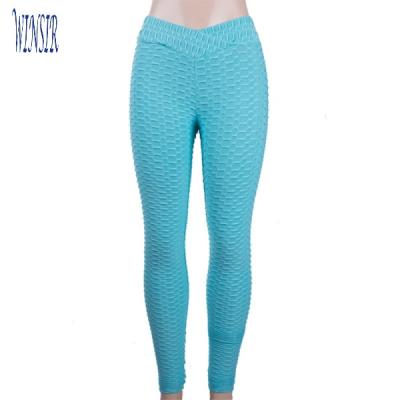 China Women Antibacterial High Waisted White Textured V Cut Waist Butt Yoga Gaiters Fitness Workout Pants Crack! crack! that gym sports activewear leggings for sale