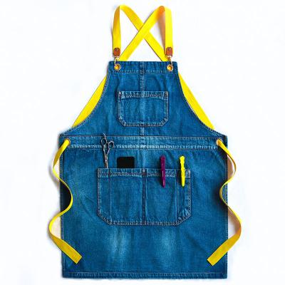 China New European Hot Selling Apron Women's Home Kitchen Hairdressing Manicure Baking Work Clothes High Quality Denim Apron for sale