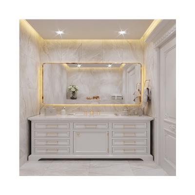 China Antibaterial Bathroom Furniture Bathroom Cabinet Wholesale White Solid Wood American Bathroom Cabinet for sale