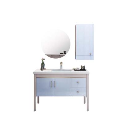 China Moisture Proof And Eco-friendly Easy To Clean Customized Single Storage Light And Sky Blue Bathroom Cabinets Sink Corner Bathroom Vanity for sale