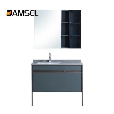 China Modern Matte Black Frame Freestanding Floor Bathroom Cabinet Vanity for sale