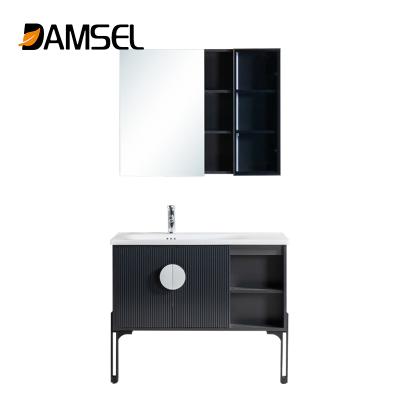 China Black Luxury Floor Standing Bathroom Vanity Roomy Storage Cabinet With Single Sink for sale