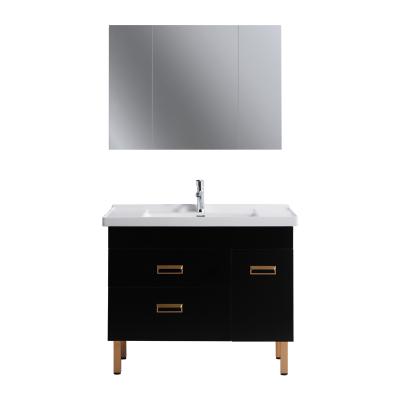 China Modern Design Modern Black and Gold Bathroom Vanity Cabinet Plywood Floor Mounted Designer Solid Wood Vanity for sale