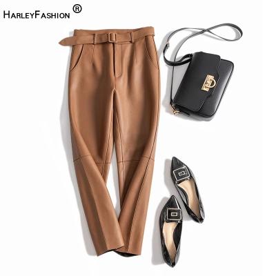 China New Autumn Design All-Matched Waterproof Casual Khaki High Quality Black PU Leather Plus Size Pants With Belt for sale