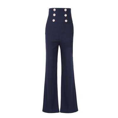 China Sustainable Women Royal Blue Wide-leg Pants High Street Summer High Quality Female Waist Long Pants for sale