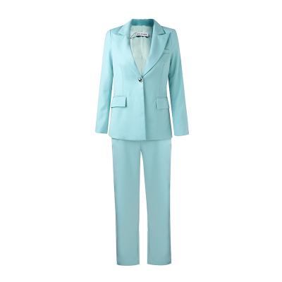 China Solid color viable long sleeve two pieces pants suit good quality basic designing women blazers sets mint outfits for sale