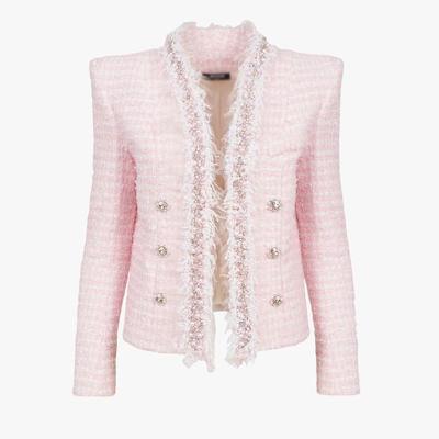 China Winter Viable Women Tweed Jacket Cardigan Pink Tassel Beading Luxury Quality Soft Thick Coat for sale