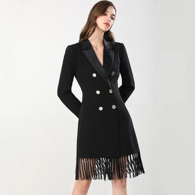 China Design Party Tassel Black Anti-static Luxury Dress Notched Lady Slim Chic Blazer Dresses Classic High Quality Street Style for sale