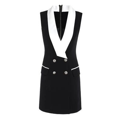 China Anti-Wrinkle Summer OL Style Quality Design Sleevle Tank Dresses Straight Black Work Wear Shorts Breif Dress for sale