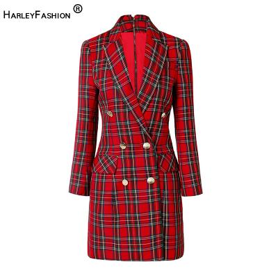 China England Style Plaid Women Long Sleeve Blazer Dress Good Quality Classic Office Lady Wear Clothing for sale