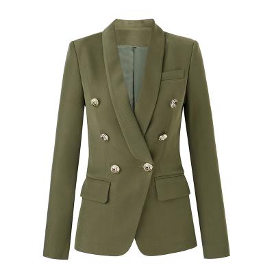 China Long-sleeved tops Autumn New Style European and American thin suit button plus size European and American thin suit button green color army jacket temperament blazer for sale