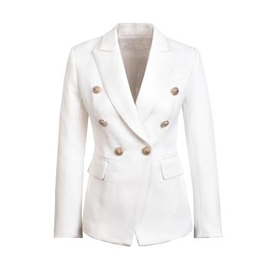 China Lady Office Wear Winter Classic Women's Classic Cross Buttons Quality Anti-wrinkle Design White Tweed Blazer for sale