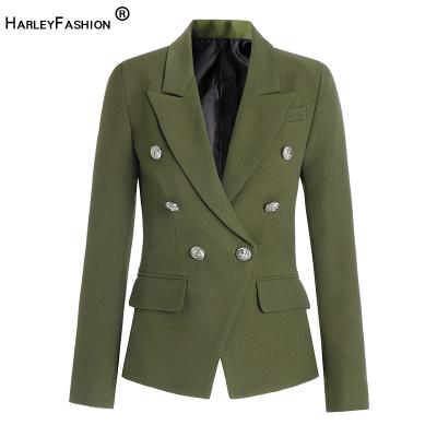 China Factory price HarleyFashion double breasted army green blazers women ladies wear high quality plus size office plus size jackets for sale