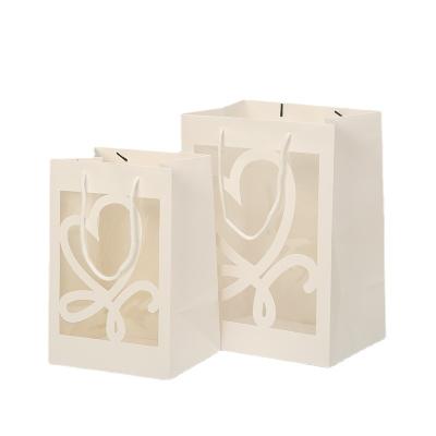 China JuYi Recyclable PVC Clear Window Flower Bouquet Gift Bag Birthday Kraft Paper Eco-friendly Bag With Cotton Ribbon for sale