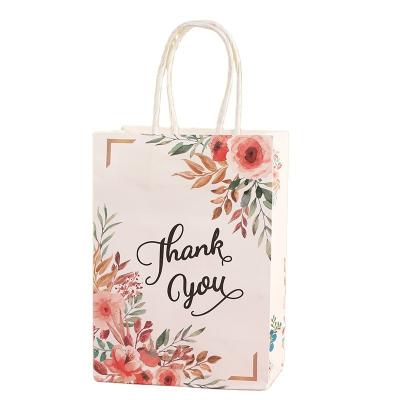 China Recyclable Custom Gift Thank You Paper Bag Small Square Bottom Rose Sunflower Fancy Shopping Thank You Kraft Paper Bag With Handles Wedding for sale