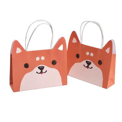 China JuYi Candy Jewelry Gift Animal Paper Bag Printing Paper Handle Recyclable Custom V-Shape Small Bag Cartoon Animal Paper Bag for sale