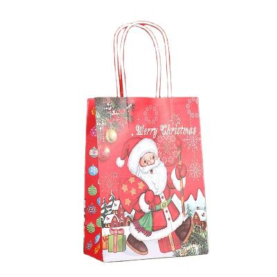 China Factory Recyclable Wholesale Christmas Paper Bag Santa Claus Reusablecolored Cartoon Goodie Candy Kraft Paper Wrapping Treats Christmas Gift Bag for sale