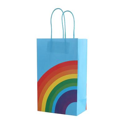 China Recyclable Cute Colorful Reusable Rainbow Paper Bag Candy Cookie Kids Favor Wrapping Paper Rainbow Gift Bag For Baby Shower Birthday Festival Party for sale