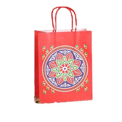 China JuYi Printing Paper Gift Bag Retro Pattern Moon Recyclable Custom Package Candy Red Packaging Bag With Handles For Party Festival for sale