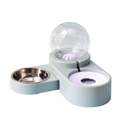 China Cat Food Feeder Automatic Pet Feeder 1.8L Pet Water Ball Water Feeder 2 in1 Automatic Double Pet Blue Pink Plastic Bowl for sale