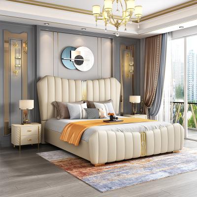 China Luxury Modern Sofa Bed Furniture Solid Wood Storage Bed Queen Leather Upholstered Room Bed for sale