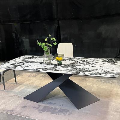 China Slate fixed Nordic minimalist square dining table carbon steel villa living room modern stone dining table for sale