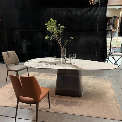 China Fixed Light Minimalist Luxury High End Home Dining Table Slate Style Oval Dining Table for sale