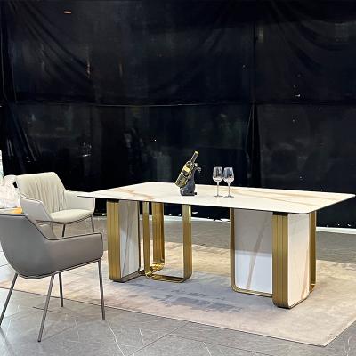 China Home Modern Luxury Elegant Design Rectangular Dining Table Slate Dining Table Set Fixed for sale