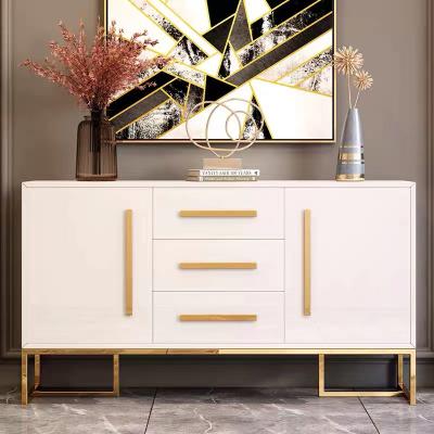 China Home Furniture Nordic Style White Gold Cabinet Modern Light Luxury Dining Table Against Wall Sideboard for sale