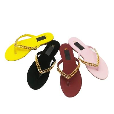 China Fashion Trend Good Quality Design Shoes Flat Ladies Slippers Outdoor Chain Flip Flops Shape Flats For Lady Wholesale for sale