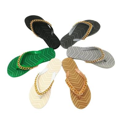 China Fashion Trend Sales EVA Design Slippers Summer Hot Chain Fancy Beach Slippers Soft Flip Flop Slippers For Women for sale