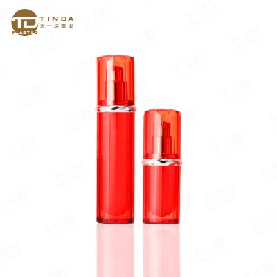 China Selling Available Cosmetic Round Acrylic Red Liquid Bottle 15ml 50ml Acrylic Skin Care Lotion Pump Cosmetic Bottle 15ml for sale