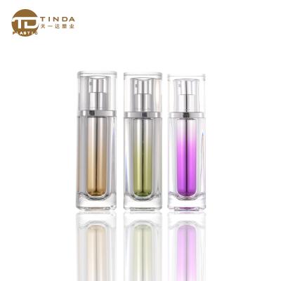 China Square 30ml Luxurious Colorful Empty Cosmetic Lotion Pump Acrylic Serum Bottle And Cosmetic Packaging Bottle for sale