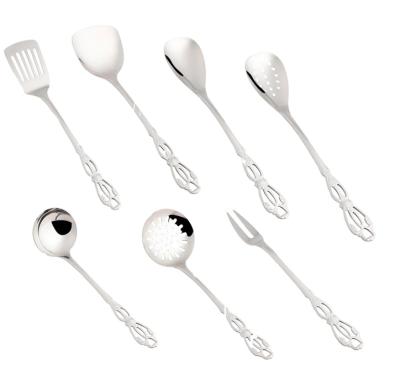 China Viable 7 Piece Kitchen Cookware Set Stainless Steel Kitchen Tools and Gadgets Pasta Server Pocket Serving Spoon Turner Skim Fork for sale