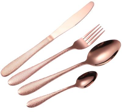 China Viable Flatware Hammered Cutlery Set Stainless Steel Eating Utensils For Kitchen Hotel Restaurant Party Modern Design And Mirror Finish for sale