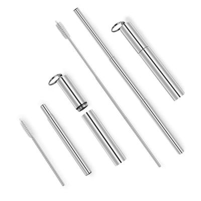 China Custom Viable Stainless Steel Folding Metal Straws Logo Telescopic Straws Reusable Portable Drinking Straws With Slim Case Silver for sale