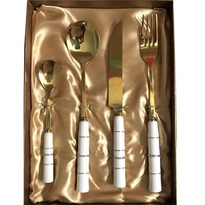 China Stocked Custom Cutlery Set With Porcelain Handle Silver Gold Polished Stainless Steel Flatware With Ceramic Handle Gift Box Packaging for sale