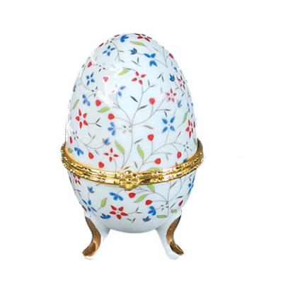 China Classic Elegant Vintage Decal Ceramic Jewelry Boxes Egg Shaped Porcelain Jewelry Trinket Trinket Jars Luxury Customized With Gold Metallic Band For Decor Storage Gifts for sale