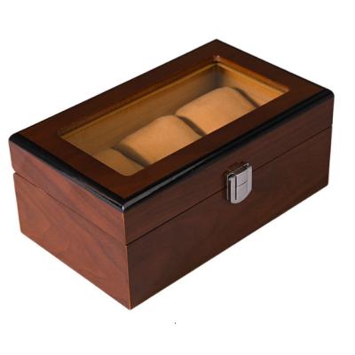 China Handmade Wooden Watch Packaging Box Custom Logo Delicate Wooden Watch Box with Boasts Glass Top for Jewelry Watches Storage 3 Slots Organizer Packaging Watch Case for sale